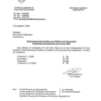 ΕΓΚΡΙΣΗ ΠΡΟΥΠΟΛΟΓΙΣΜΟΥ ΑΙΓΙΑΛΟΥΣΑΣ 4 12 2025